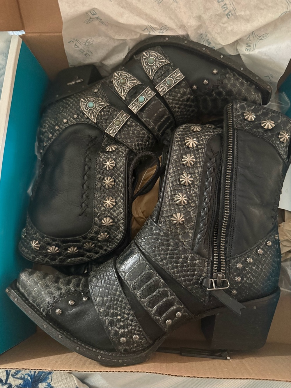 Black SHOWDOWN BOOTIE Studded Western Ankle Boots